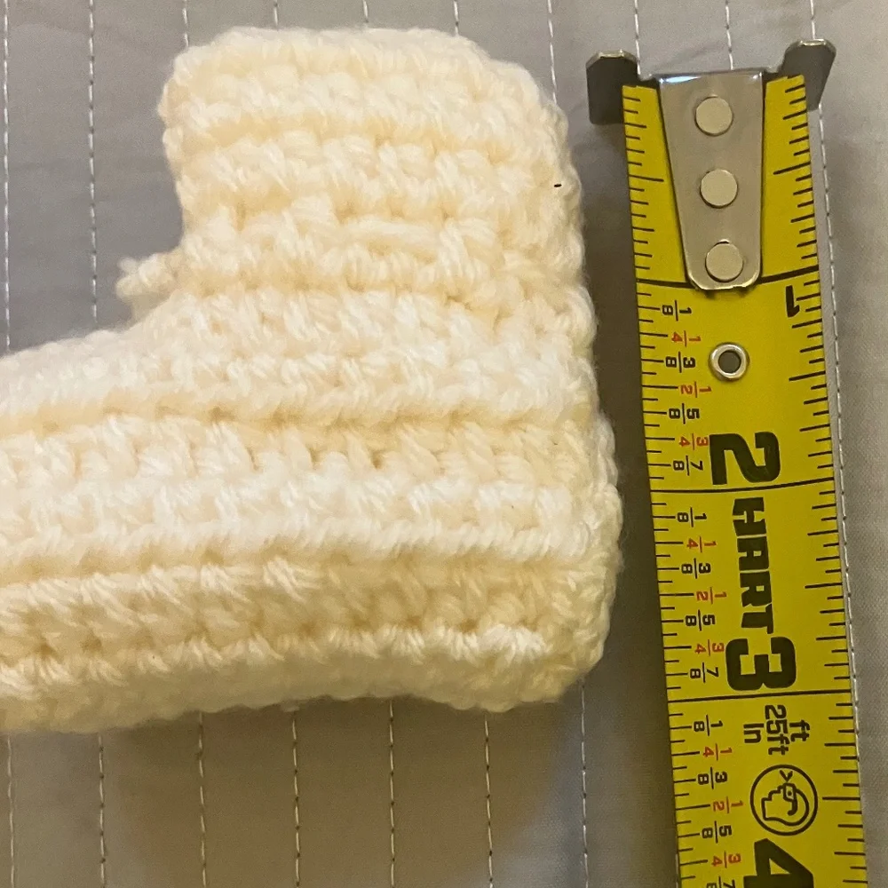 NWOT - Handmade Baby Booties Ivory w/Ivory Ribbon Ties - Size 0-2 Months